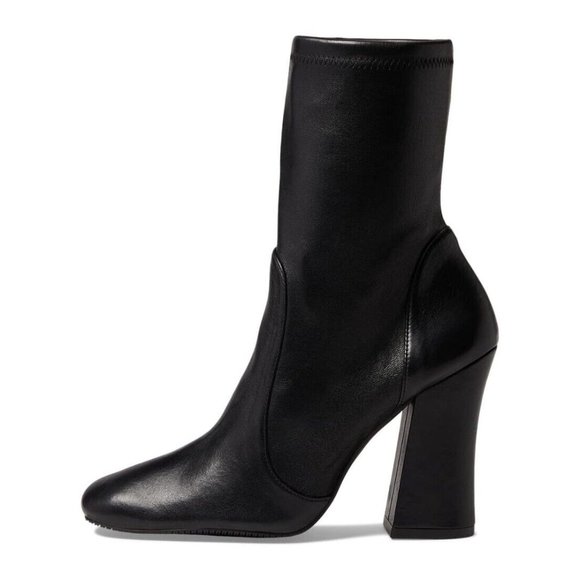 $700 STUART WEITZMAN CURVEBLOCK 100 SQUARE LEATHER BOOTIE SOCK BLACK 8.5 (PA23)